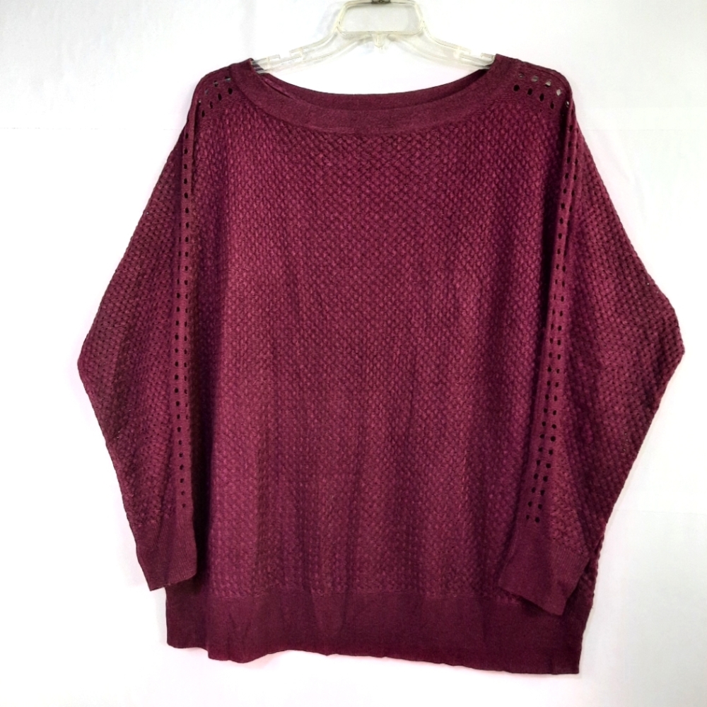 Lane Bryant Knit Sweater Top Wine Burgandy Cut Out Long Sleeve Plus Size 26/28